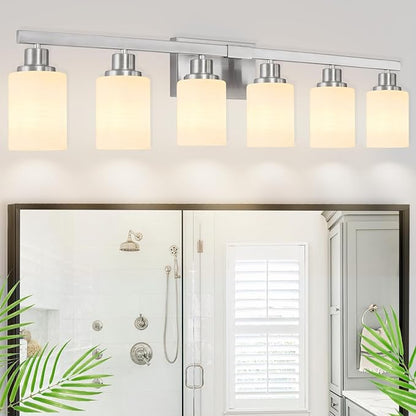 DIKAIDA 38" Bathroom Vanity Light, 6-Light Nickel Vanity Lights - Image 8