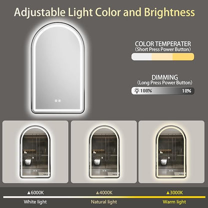 24x36 inch Black Tempered Glass LED Arched Mirror - Image 2