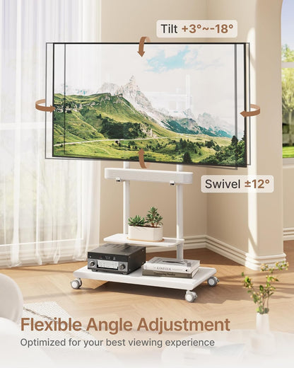 rolling tv stand with soundbar mount for 50-90inch shown in use
