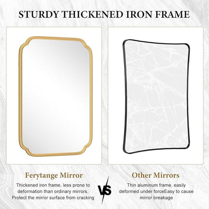 Gold Bathroom Vanity Mirror for Wall 24" x 36" Modern Rounded Rectangle Mirror - Image 8