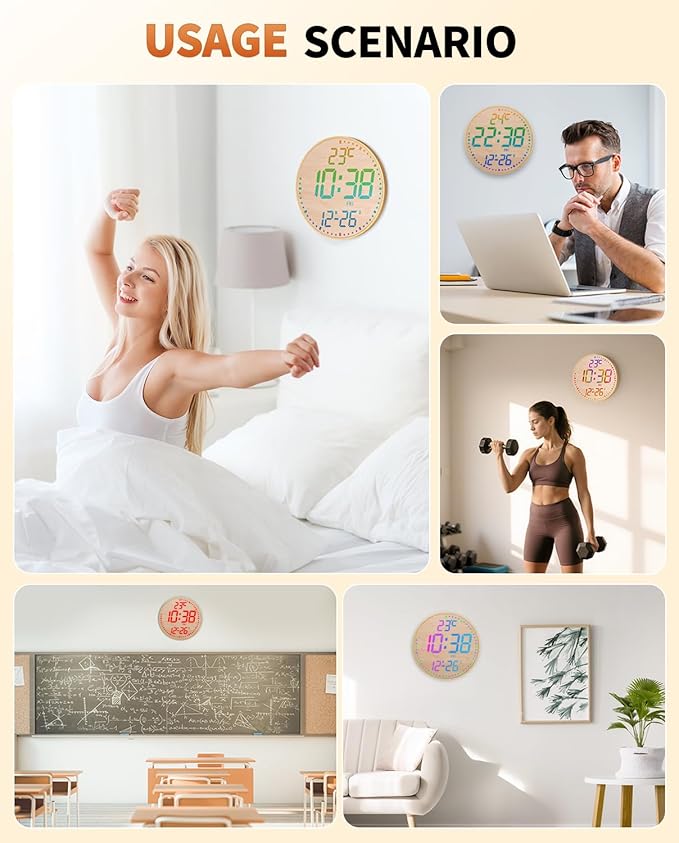GLOKUUCA 12" Large Digital Wall Mount Clock, Count Down Timer, Big LED - Image 9