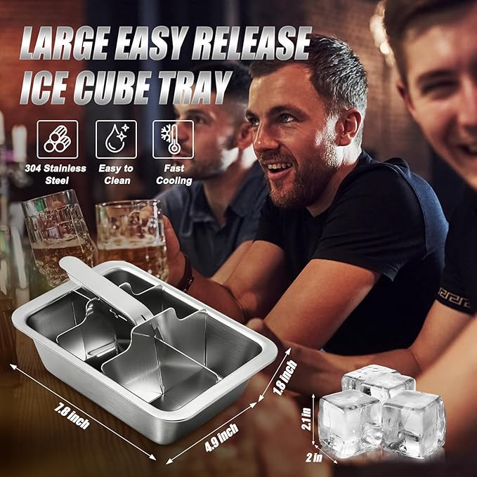 Ice Cube Trays, 2 Pack Large 6-cube Stainless Steel Ice Cube Trays - Image 2
