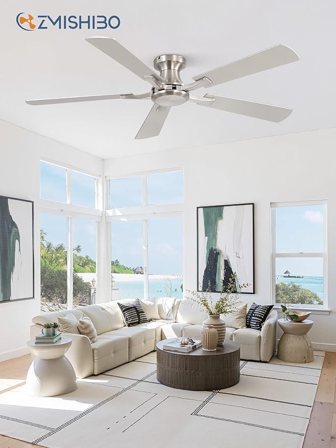 ZMISHIBO 52 Inch Ceiling Fan No Light, Flush Mount Low Profile, Modern Nickel - Image 8