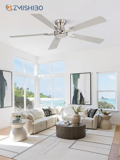 ZMISHIBO 52 Inch Ceiling Fan No Light, Flush Mount Low Profile, Modern Nickel - Image 8