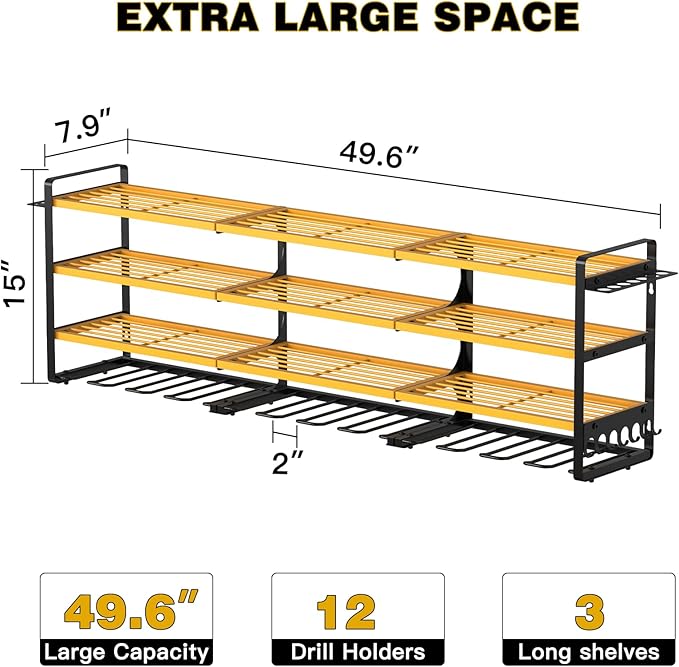 48" Large Power Tools Organizer Wall Mount, 12 Drill Holder - Image 6