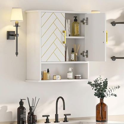 White Chevron Pattern Bathroom Wall Mount Cabinet, Stylish Hanging Medicine - Image 7