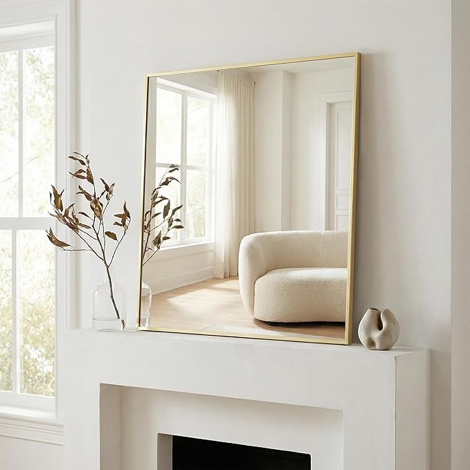 36"x36" Large Gold Wall Mirror, Metal Framed Bathroom Vanity Mirror, Oversized - Image 3