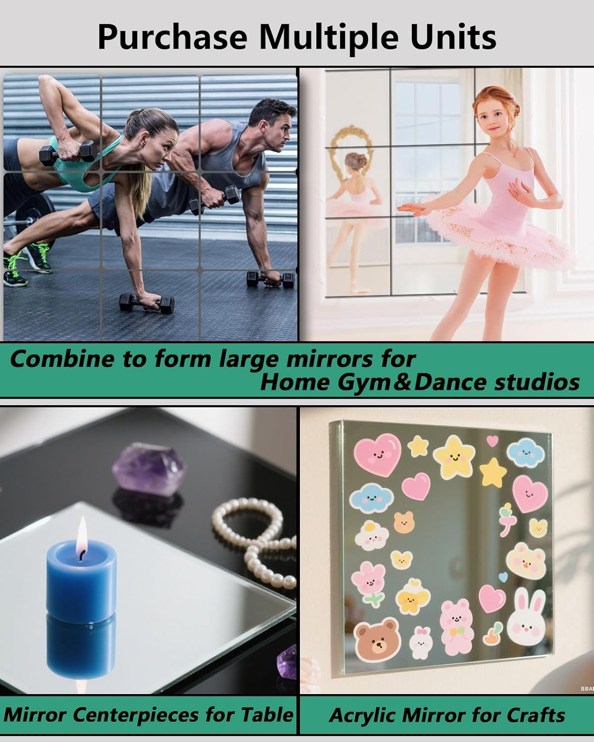 Shatterproof Peel and Stick on Mirror Tiles for Wall Decorative, 4 pcs 14”x12” Unbreakable Small Mirrors for Wall Classroom Decor, Toddlers Mirror for Kids Bedroom, Plastic Door Adhesive Mirrors
