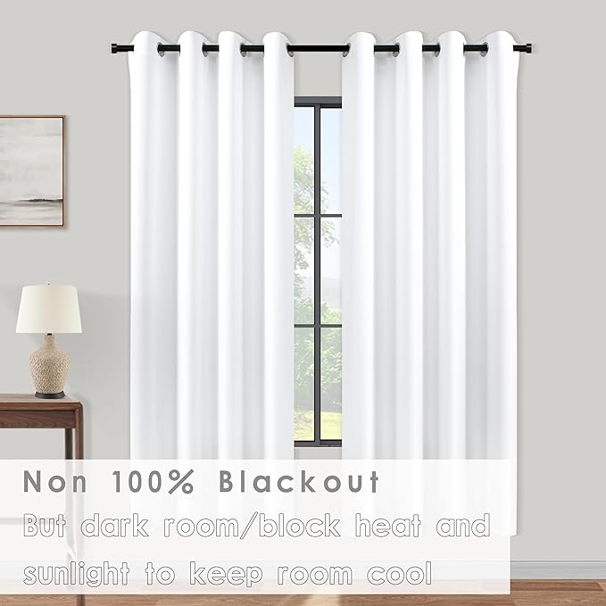 KOUFALL 60 Inch Curtains White Semi Blackout Curtains 2 Panels Set - Image 2
