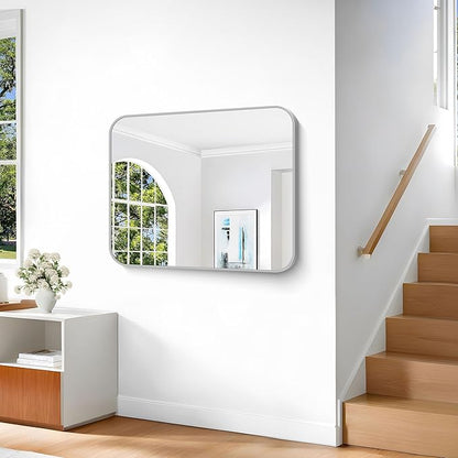 Silver Bathroom Mirror, 30 x 36 Inch Metal Framed Silver Rectangle Mirror - Image 5