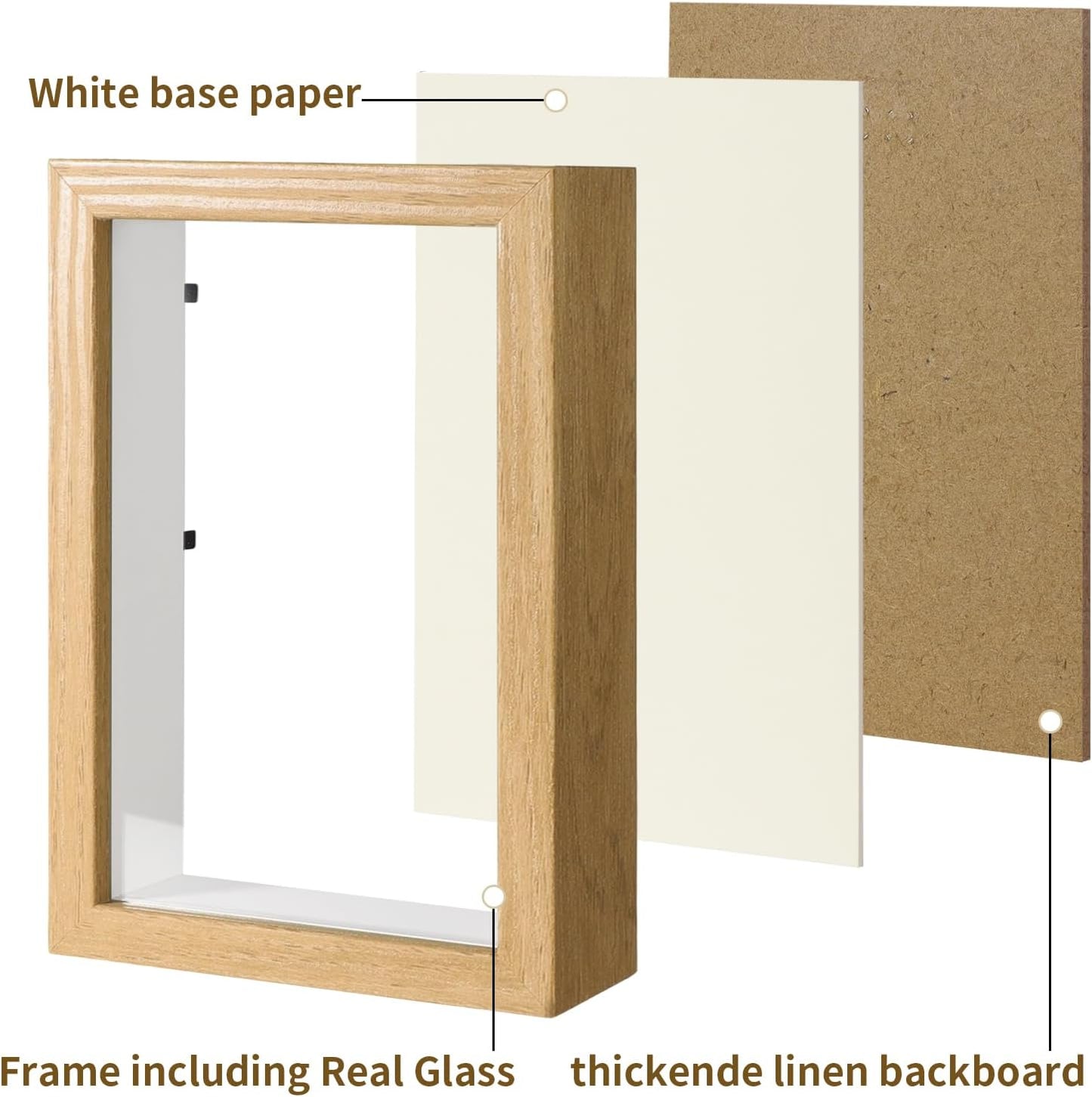 5x7 Wood Color Shadow Box Frame Display Case | With Real Glass for Memorabilia,Wedding Memories,Pins,Awards,Crafts,Tickets and Photos