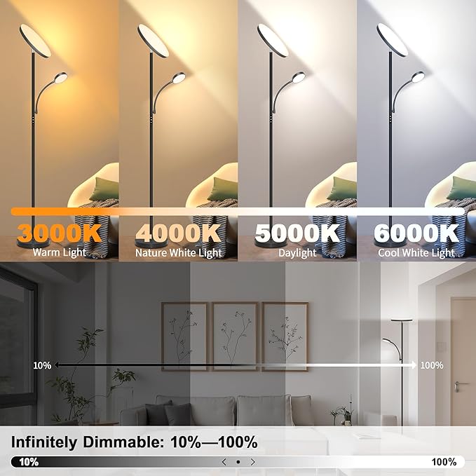 Floor Lamp-42W/4200LM Super Bright Floor Lamp, Dimmable 2-in-1 LED Floor Lamp - Image 2