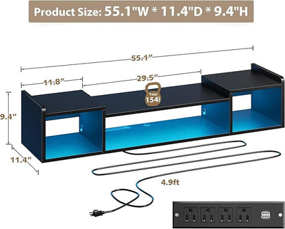 55.1"W Floating TV Stand with LED Lights & Power Outlets - Image 9