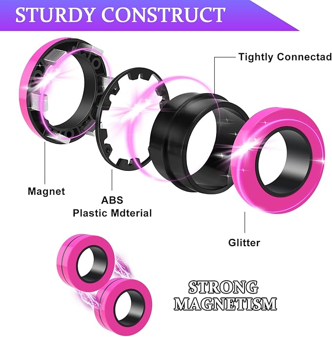 Cevioce 9 PCS Magnetic Ring Fidget Toys Set, ADHD Anxiety Magnetic Finger - Image 2