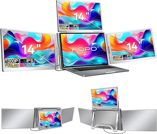 FOPO 14" Laptop Screen Extender, FHD 1200P IPS Monitor Extender, Just 1 Cable by FOPO