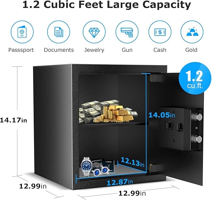 Bonsaii Security Safe Box, 1.2 Cubic Feet Large Document Safe Box, New Type of - Image 2
