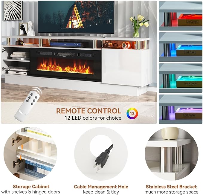 Fireplace TV Stand with Two Hinged Doors - Image 7