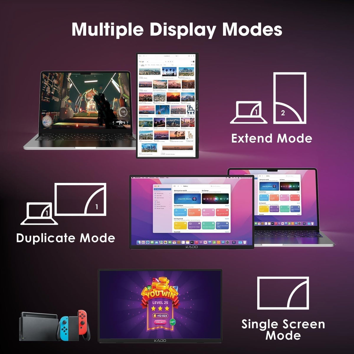 Kado 2-Pack 15.6-Inch 1080p IPS Monitor Extender for Laptop 1920x1080 USB-C
