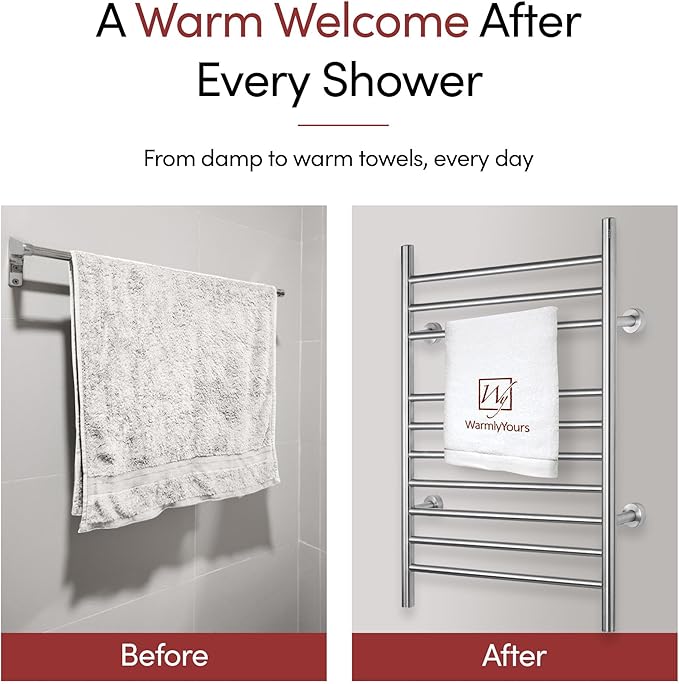 Heated Towel Rack, 10-Bar Wall-Mounted Electric Towel Warmer, Brushed Stainless - Image 6