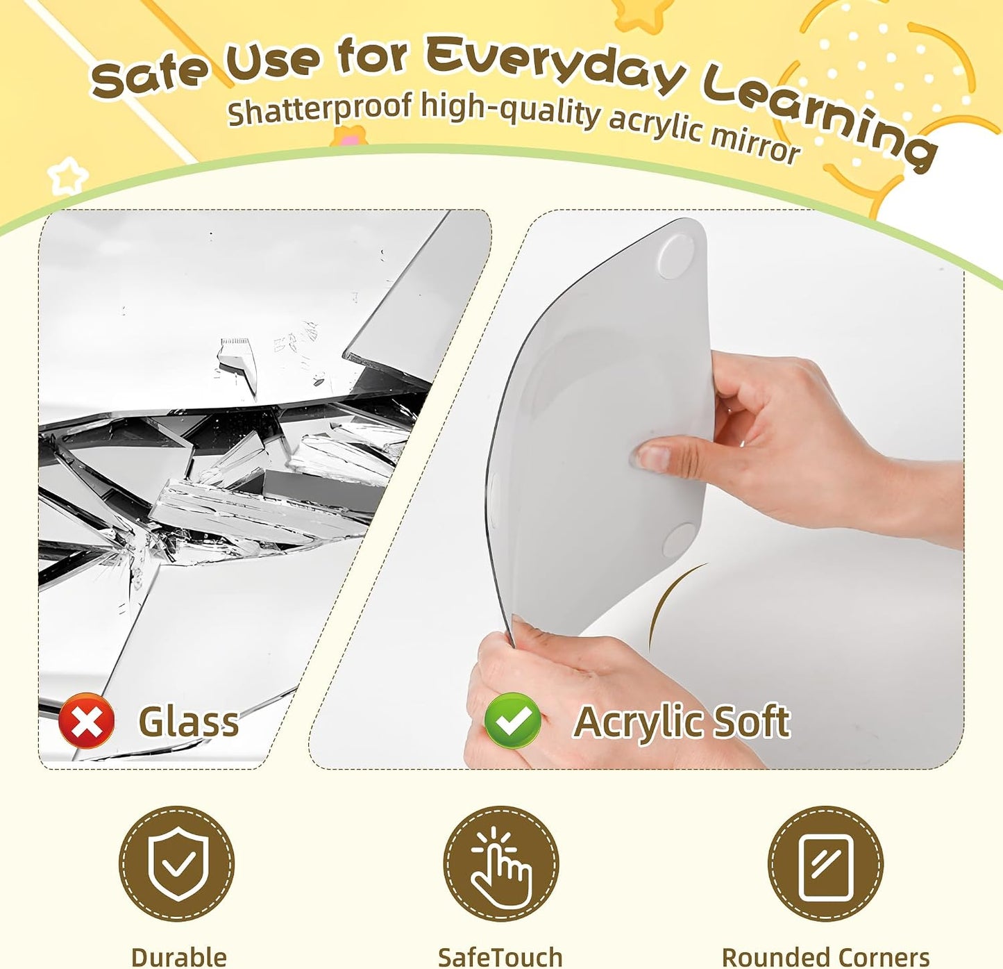 Large Shatterproof 10" Acrylic Wall Mirror with LifetimeWarranty, Bubble Lens Easy-Clean Smudge-Resistant Surface, No-Tool Wall Mount for Nursery Daycare Playroom Montessori Classroom, 4PACK