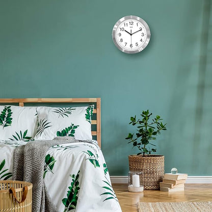 HITO 10 Inch Silent Wall Clock Battery Operated Non Ticking Glass Cover Silver - Image 7
