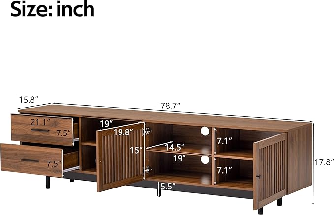 Zerberus 78” TV Stand, Mid-Century Modern TV Console Entertainment Center - Image 2