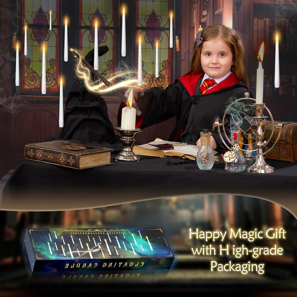 kakoya Flameless Floating Candles with Wand，20 Pcs Magic LED Hanging Taper Ca...
