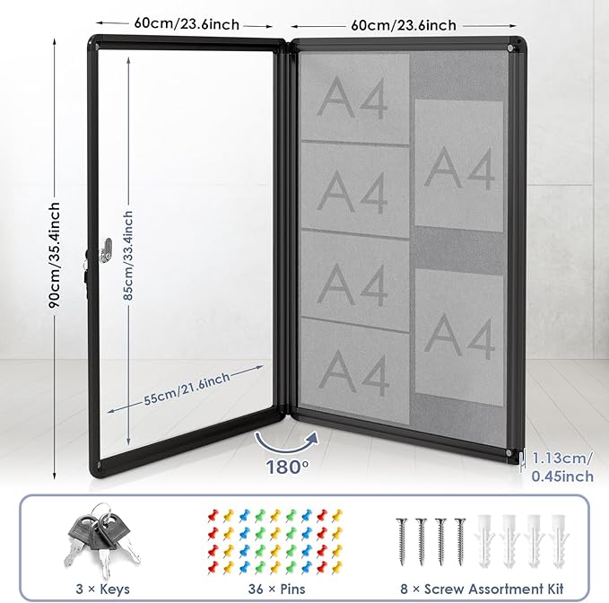 Enclosed Bulletin Board 36x24 in, Lockable Felt Board Bulletin Board - Image 2
