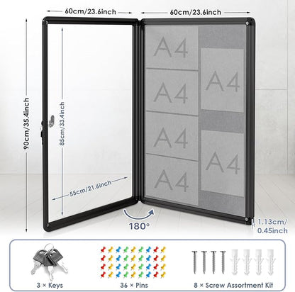 Enclosed Bulletin Board 36x24 in, Lockable Felt Board Bulletin Board - Image 2
