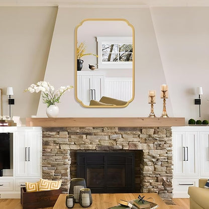 Gold Bathroom Mirror for Wall 20" x 30" Modern Rounded Corner Rectangle Mirror - Image 3