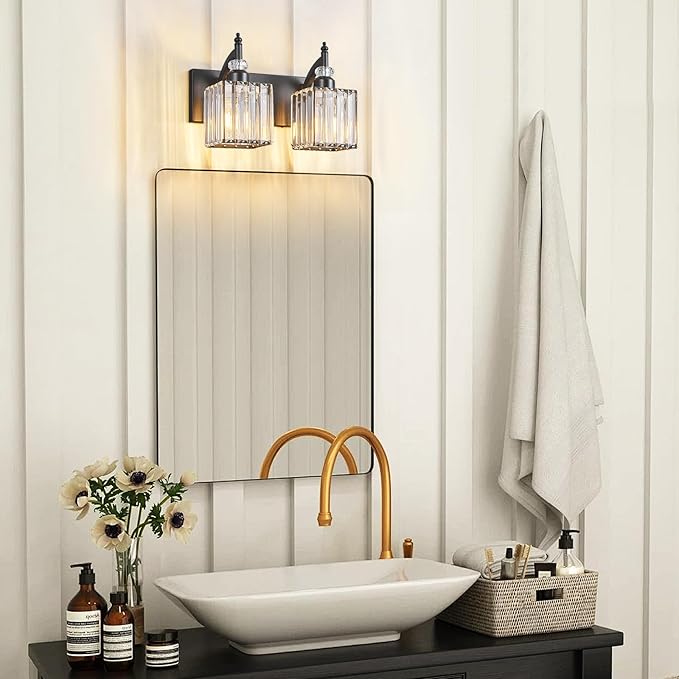 BBLLWJ Modern Bathroom Vanity Light 2-Light Black Crystal Light Fixtures Over - Image 3
