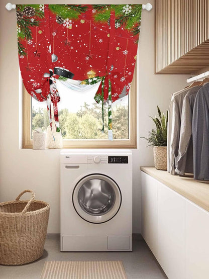 Christmas Snowman Reindeer Pine Tree Bell Tie Up Curtains for Windows, Cartoon Style Rod Pocket Window Shade Adjustable Balloon Curtain Valance for Bedroom Kitchen Bathroom Blinds 34x45in