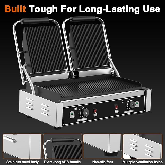 Commercial Dual Head Panini Grill, 3400W Electric Sandwich Panini Maker - Image 4