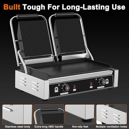 Commercial Dual Head Panini Grill, 3400W Electric Sandwich Panini Maker - Image 4