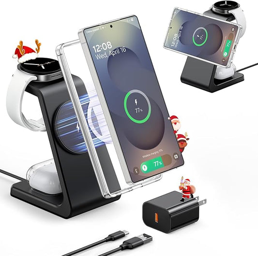 Magnetic Wireless Charger for Samsung, 3 in 1 Mag-Safe Charging Station for by Meifigno