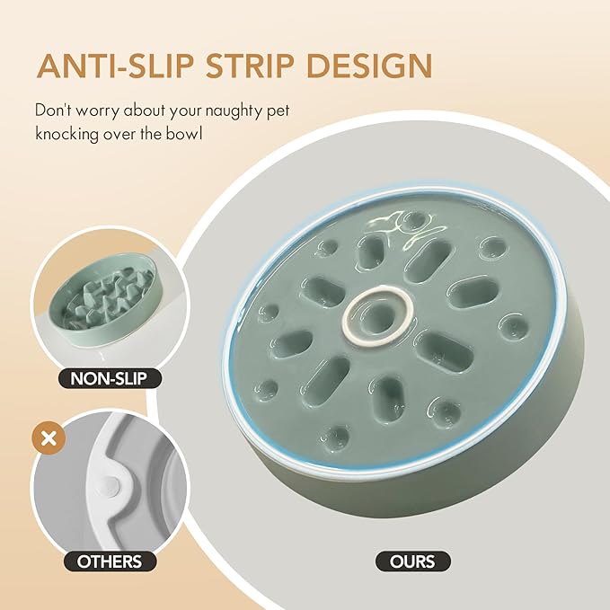 Ceramic 3.2 Cup Raised Slow Feeder Dog Bowl Set, Elevated 8.2inch Bowl and - Image 3