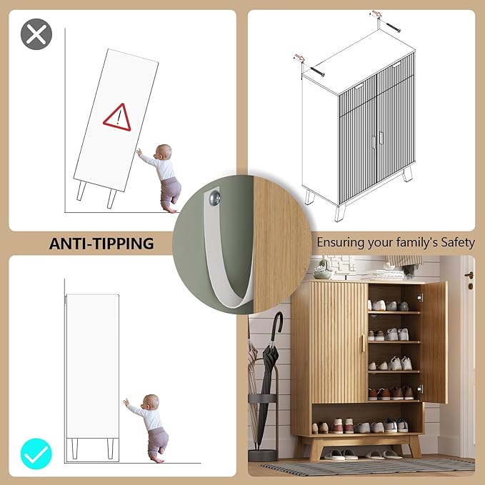 Shoe Cabinet Storage for Entryway, 5 Tier Fluted Shoe Storage Cabinet - Image 6