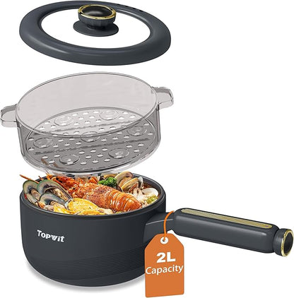TOPWIT Hot Pot Electric with Steamer, 2L Multifunctional Electric Cooker by TOPWIT