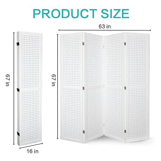 Babion 4 Panel Pegboard Display, Peg Board Room Divider Freestanding Folding - Image 9