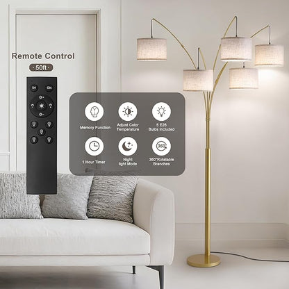 Fansdrick Gold Floor Lamps for Living Room, 4000LM Super Bright Arc Floor Lamp - Image 3