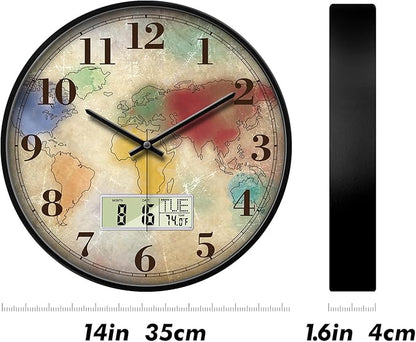 Modern Round Retro Digital and Analog Wall Clock Silent Calendar Colorful World - Image 6