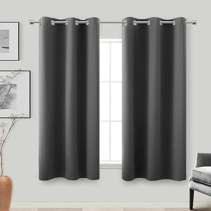 KOUFALL Black Out Curtains 48 Inch Long, Dark Grey by KOUFALL