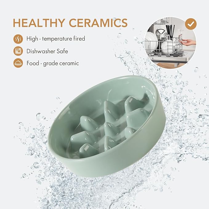 Ceramic 1.2 Cup Dog Bowl Slow Feeder, 7.3 inch Slow Pet Food Dish - Image 4