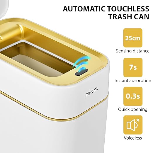 Pukomc 2.3 Gallon / 9L Automatic Adsorption Sensor Trash Can, Slim Fashionable - Image 3