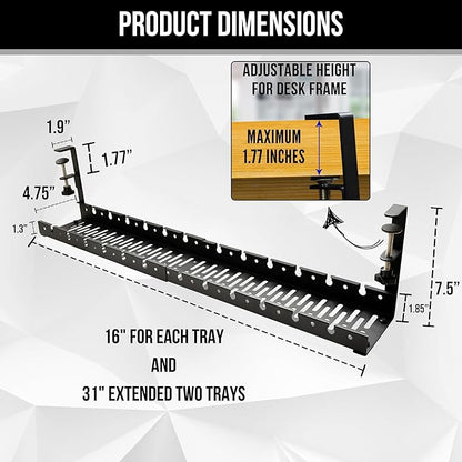 No Drill Under Desk Cable Management Tray - Image 3