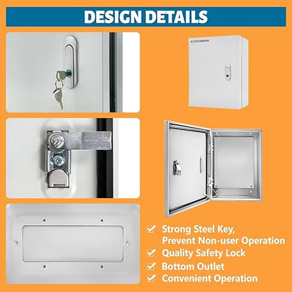 Outdoor Electrical Box 24 x 16 x 10''D NEMA 4X Enclosure Steel Box, Waterproof - Image 5