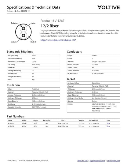 Voltive 12/2 Speaker Wire, Riser CL3R, 500ft - Image 6