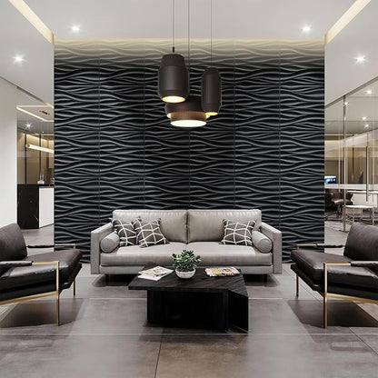 STICKGOO Black 3D Wall Panels, Wave Design Textured PVC Wall Panels, - Image 3