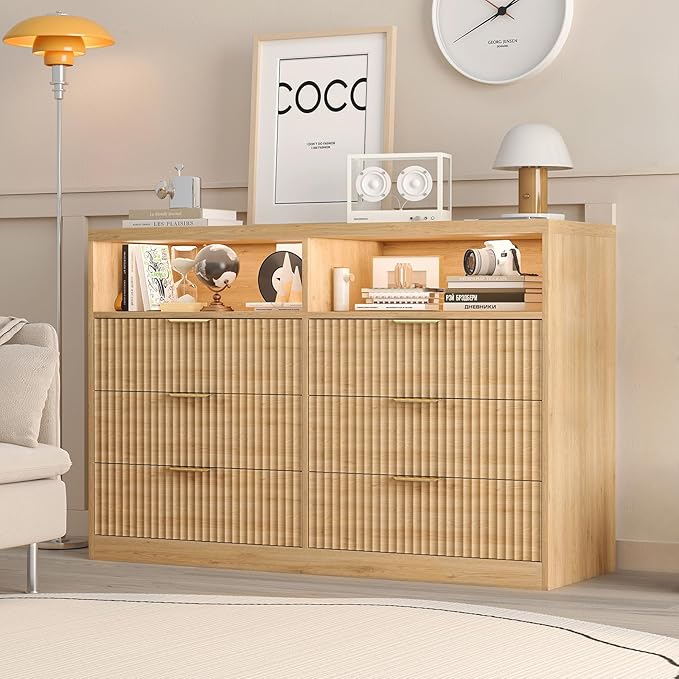 Coffee Bar Cabinet with Charging Station and Lighting, Natural Oak - Image 7