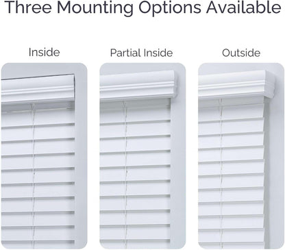 Cordless 2" Faux Wood Blind White 60 W x 72 H, Partial Inside Mount (Arrives ½ Inch Narrower)